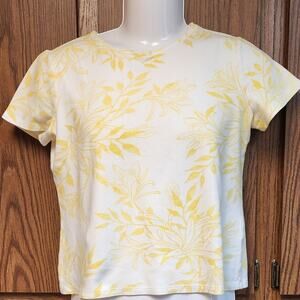 Studio Works Yellow and White Hibiscus Floral Blouse Women's size Small